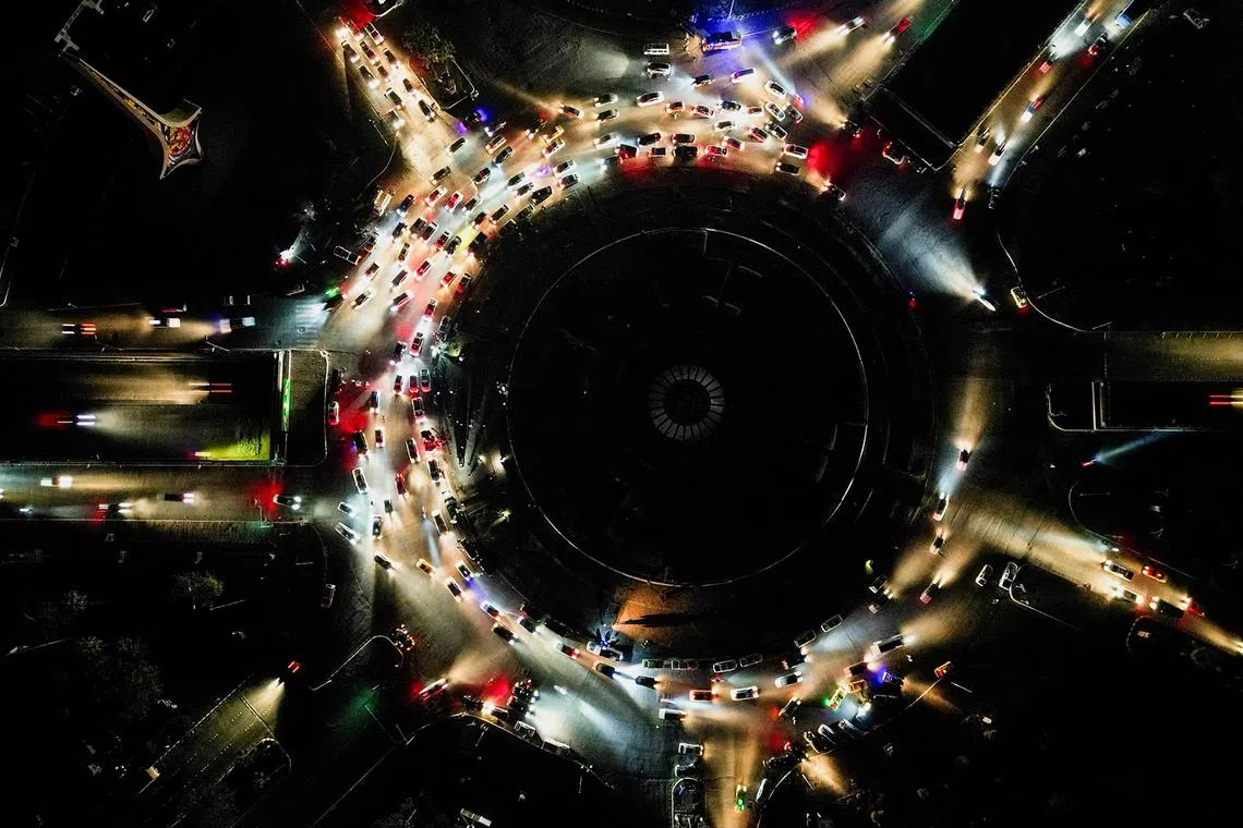 A drone view of Damascus city at night, after the ousting of Syria's Bashar al-Assad, in Damascus, Syria, Dec 16, 2024. 