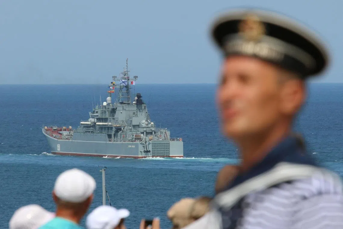 Reuters was able to verify the ship in the video as the Russian Black Sea Fleet’s Caesar Kunikov based on its main mast, antenna, bridge and deck. 