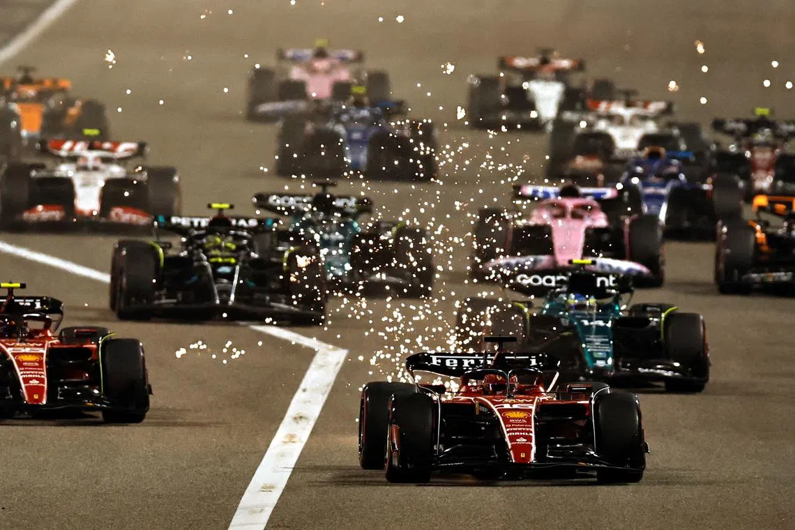 Formula One F1 - Bahrain Grand Prix - Bahrain International Circuit, Sakhir, Bahrain - March 5, 2023 Ferrari's Charles Leclerc in action at the start of the race REUTERS/Hamad I Mohammed/ File photo