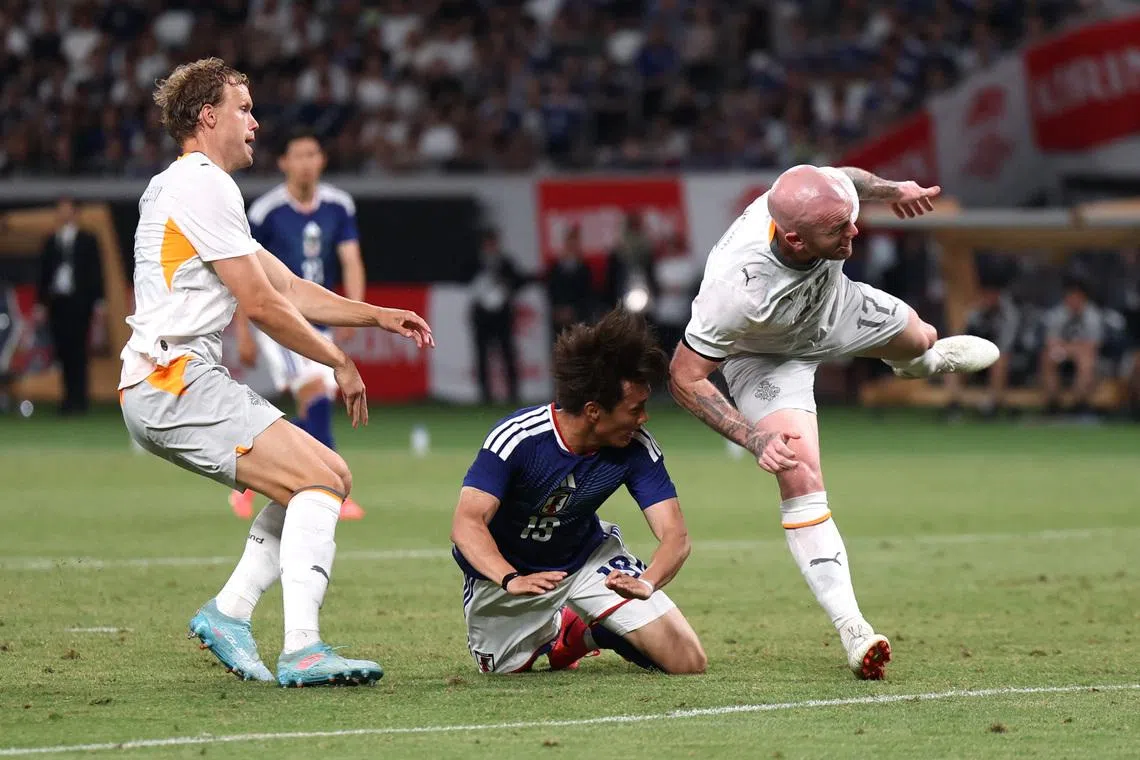 Soccer Football - International Friendly - Japan v Iceland - National Stadium, Tokyo, Japan - May 31, 2026 Japan's Koki Ogawa scores their first goal REUTERS/Issei Kato