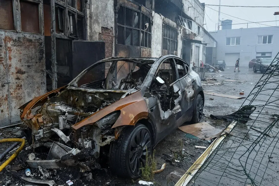 The site of a Russian drone strike in Dnipro, Ukraine, on July 17.