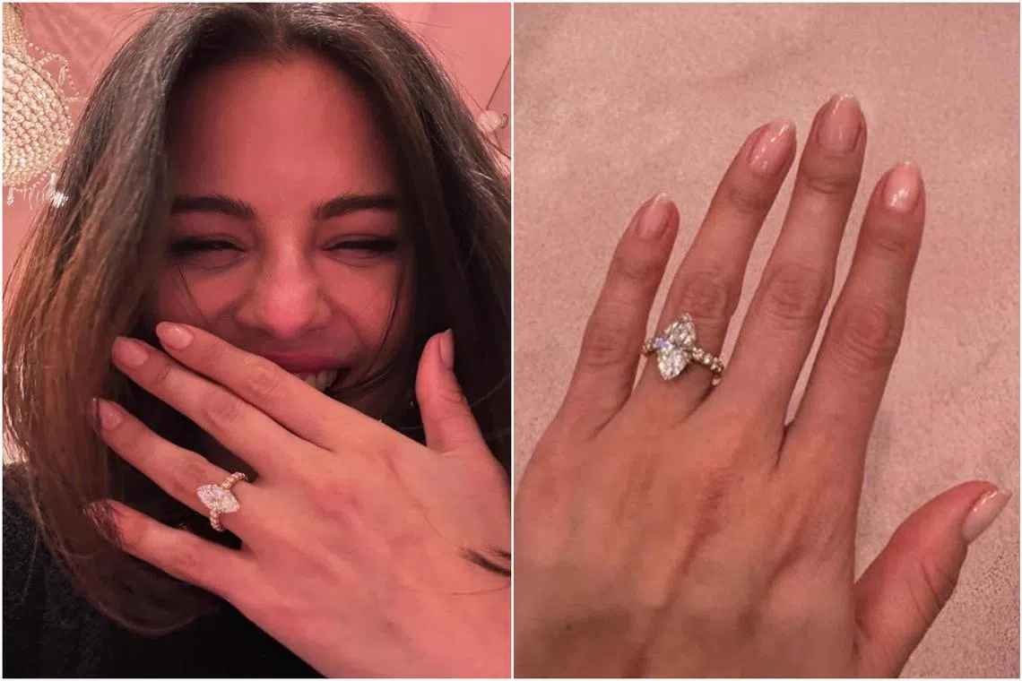 Selena Gomez's marquise diamond engagement ring.