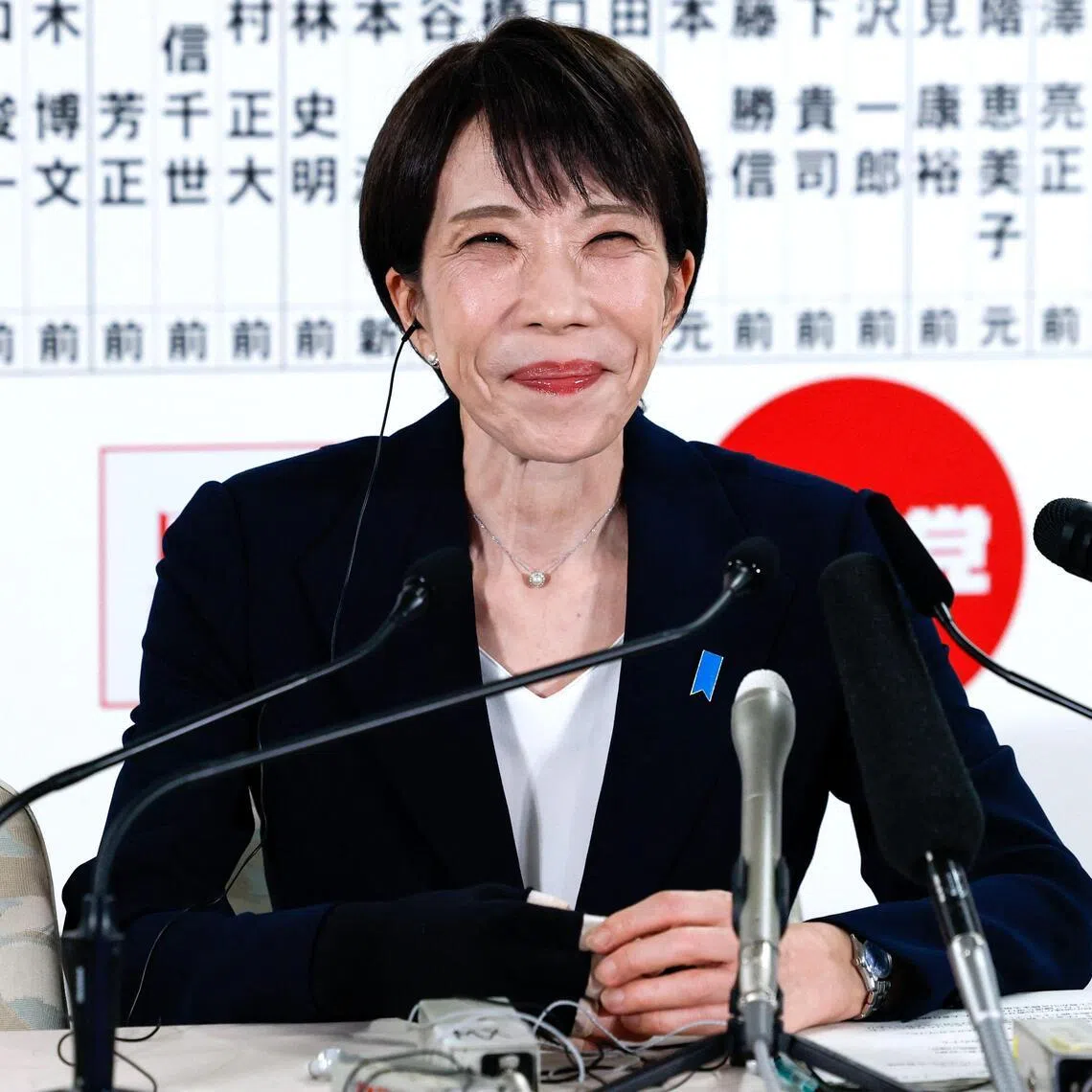 Japan's Prime Minister and President of the Liberal Democratic Party (LDP) Sanae Takaichi speaks with media on the House of Representatives election day at the LDP headquarters in Tokyo, on Feb 8.