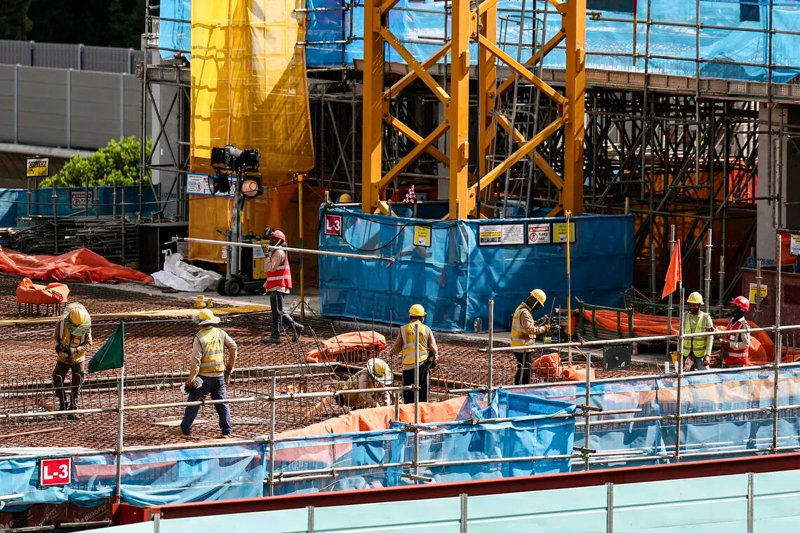 Generic of construction workers at a construction site in Clementi on April 16, 2026. Can be used for stories on foreign workers, migrant workers, workplace safety