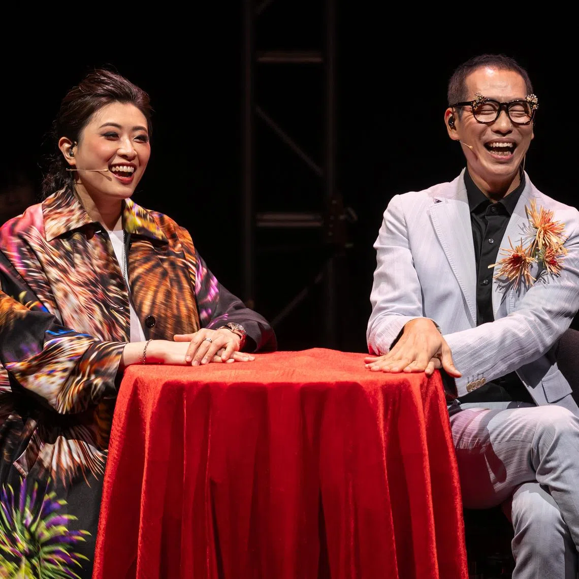 Composer and singer Anna Lo with performer Rick Lau in LauZone, part of the Esplanade's Huayi festival. 