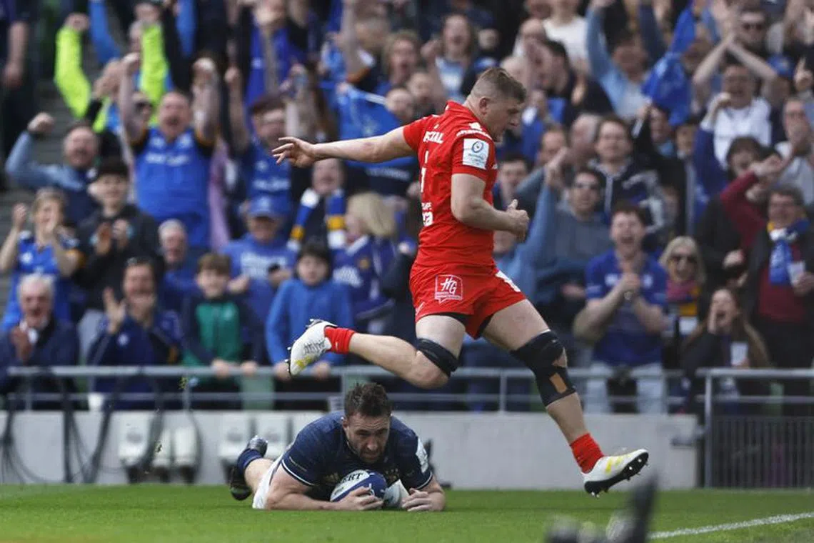 Rugby Union - European Champions Cup - Semi Final - Leinster v Toulouse - Aviva Stadium, Dublin, Republic of Ireland - April 29, 2023  Leinster's Jack Conan scores their first try REUTERS/Clodagh Kilcoyne/File Photo