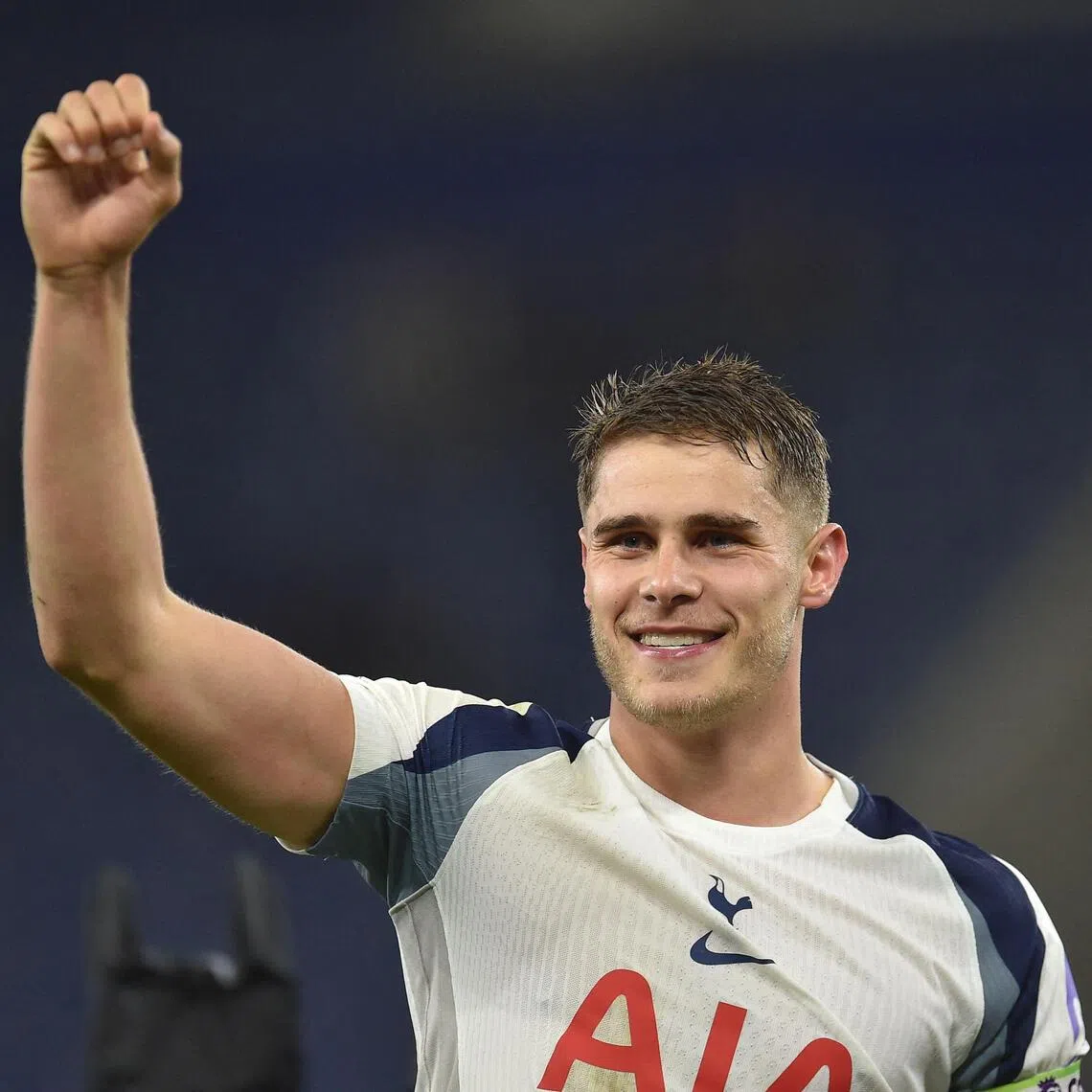 Tottenham Hotspur's Micky van de Ven celebrates their win over Everton.