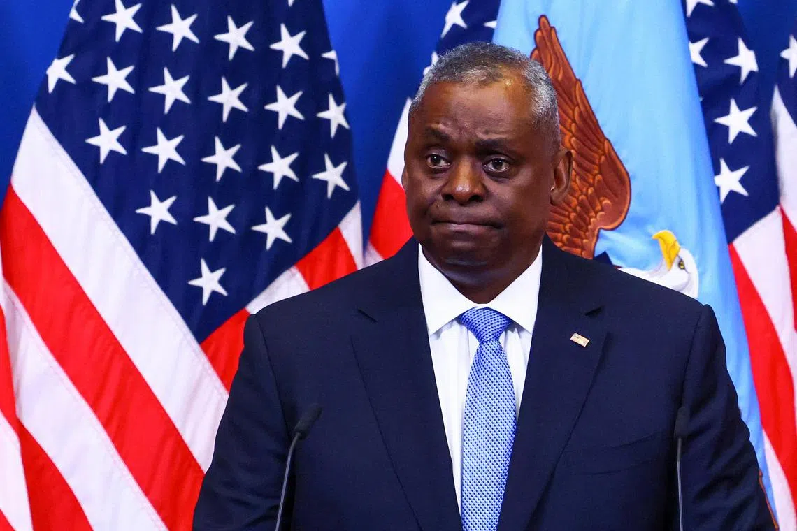US Secretary of Defence Lloyd Austin holds a news conference at the Nato Defence Ministers' meeting in Brussels.