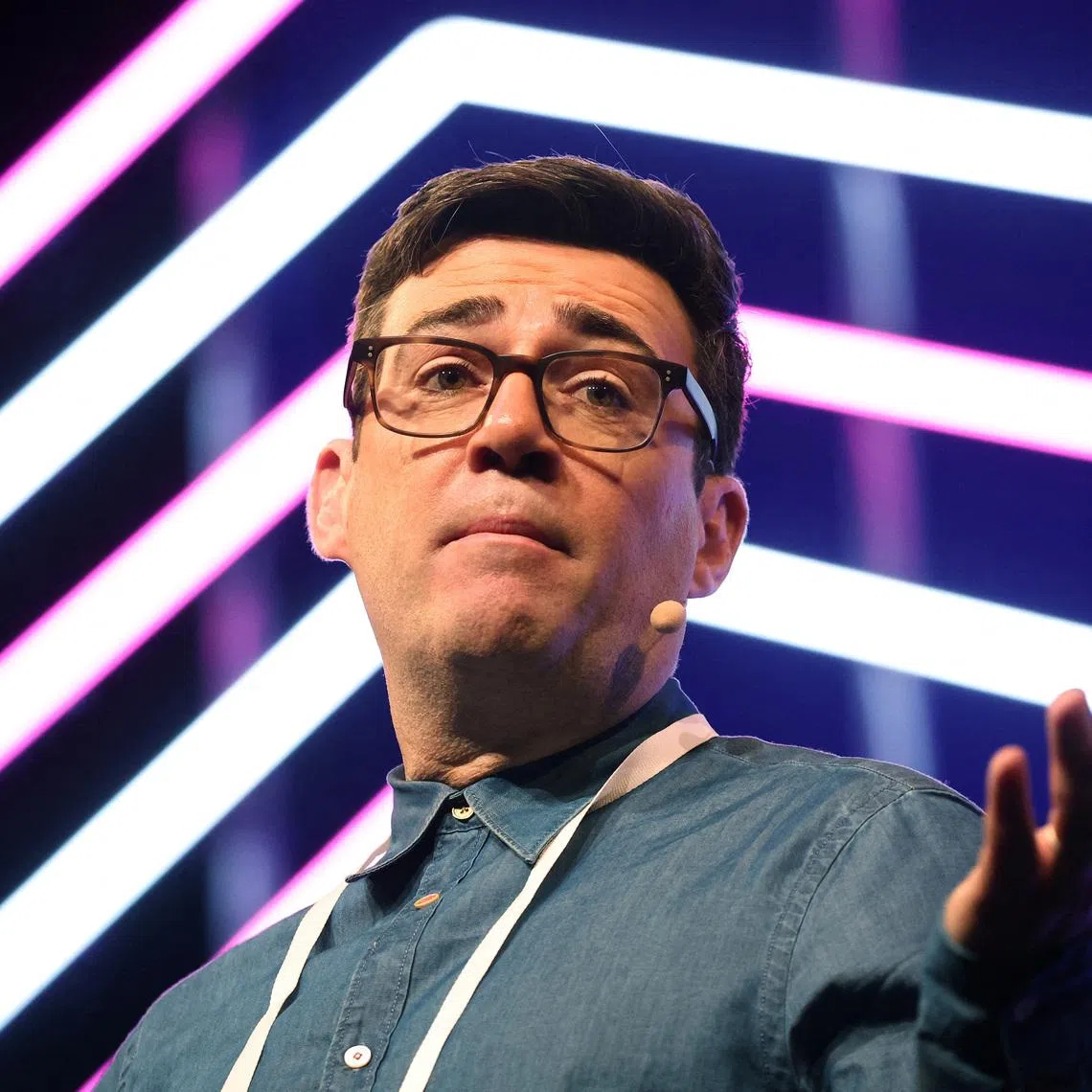 FILE PHOTO: Mayor of Greater Manchester Andy Burnham talks at the 'Convention of the North' conference in Manchester, Britain, January 25, 2023. REUTERS/Phil Noble/ File Photo