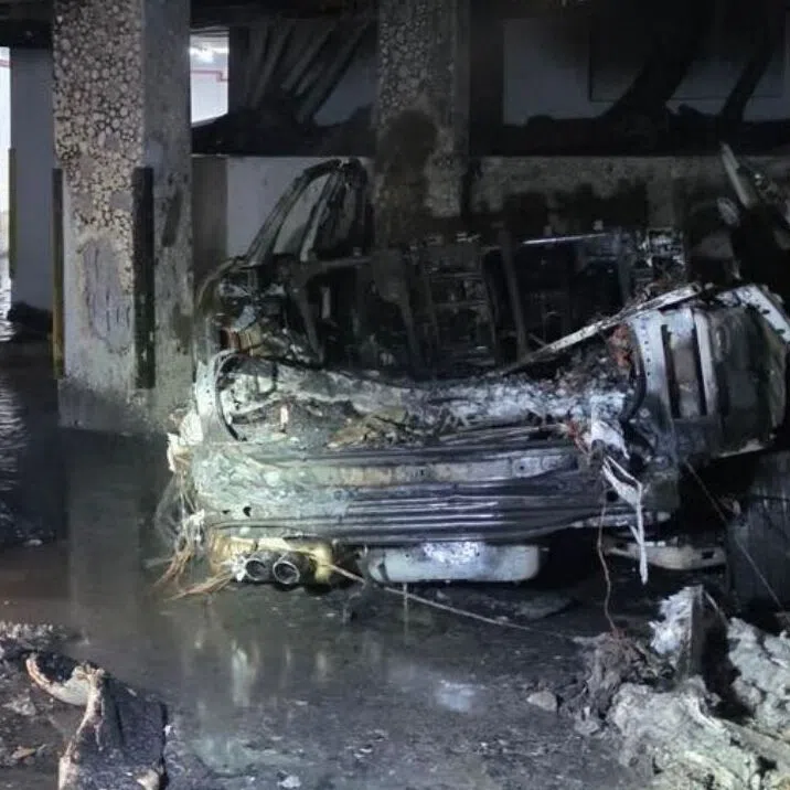 The fire involved a car in the basement carpark of Orchid Park condominium in Yishun.
