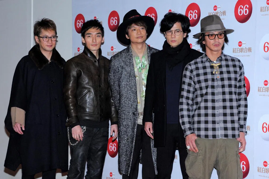 Japanese boy band Smap members (from left) Masahiro Nakai, Tsuyoshi Kusanagi, Shingo Katori, Goro Inagaki and Takuya Kimura, pictured in Tokyo, 2015.
