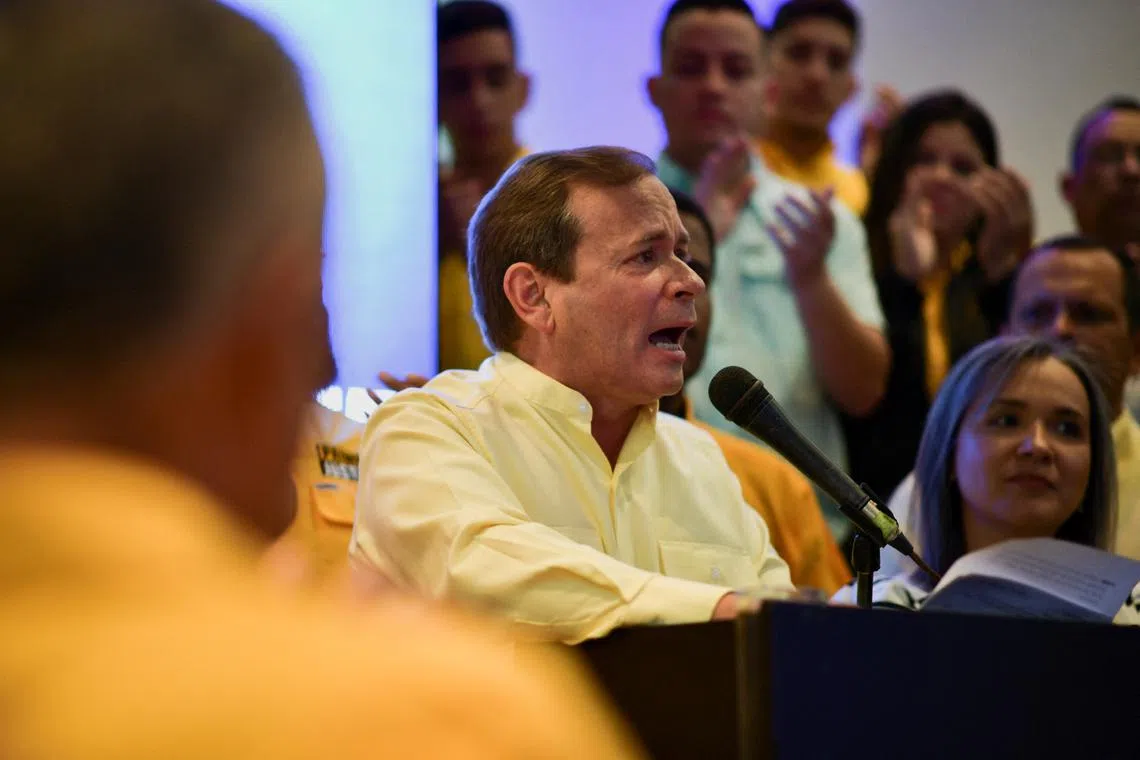 Venezuelan lawmaker and politician Juan Pablo Guanipa speaks during an event of the opposition party \"Primero Justicia\" to present him as its candidate for the presidential primary, in Caracas, Venezuela November 10, 2022. REUTERS/Gaby Oraa/ File Photo