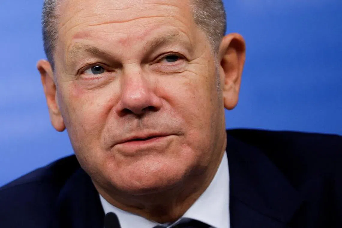 FILE PHOTO: German Chancellor Olaf Scholz attends a press conference on the day of a European Union leaders summit in Brussels, Belgium October 27, 2023. REUTERS/Johanna Geron/File Photo