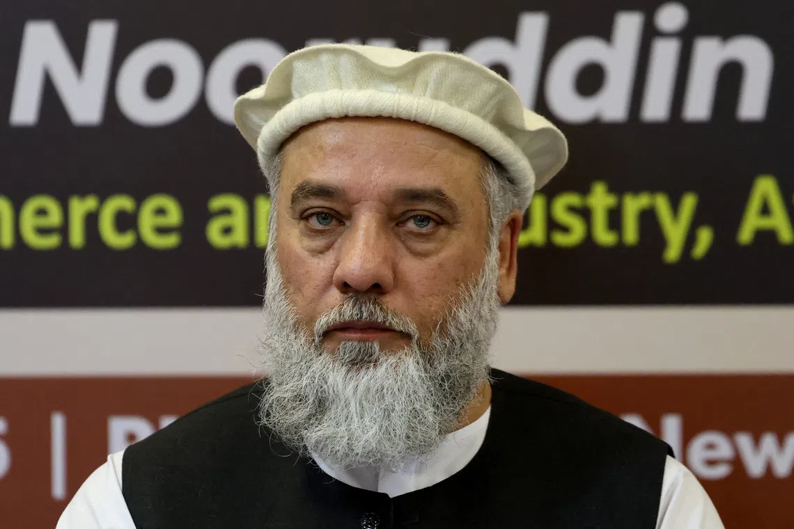 Afghanistan's Taliban Trade Minister Nooruddin Azizi addresses a delegation during a meeting in New Delhi, India, November 21, 2025. REUTERS/Bhawika Chhabra