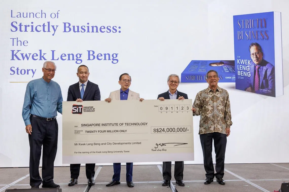 The donation is timed to mark the launch of a new biography of Hong Leong Group and City Developments Limited chairman Kwek Leng Beng.