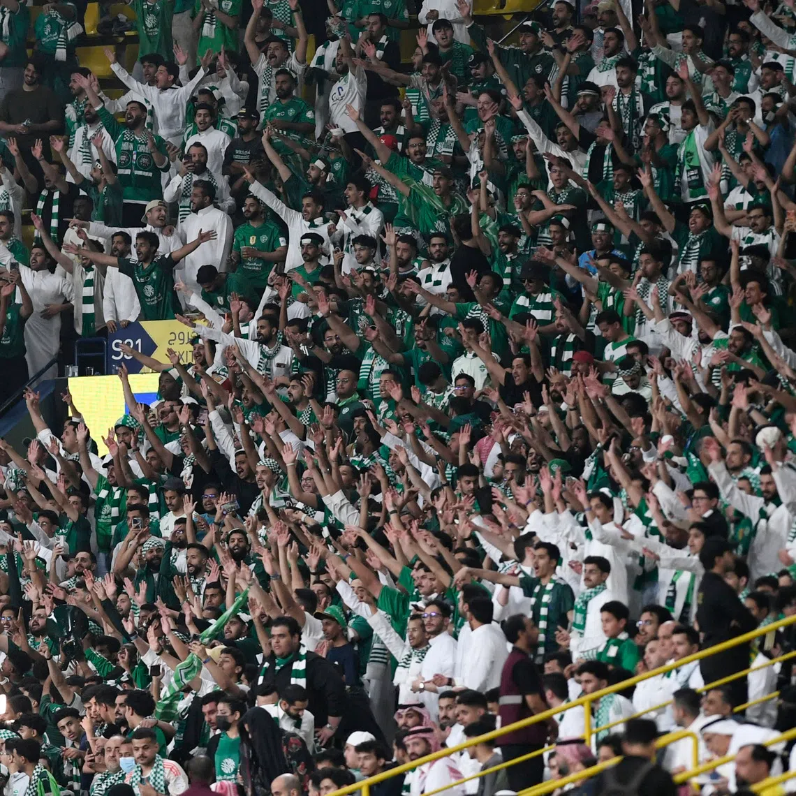 Al Ahli fans during their Saudi Pro League match against Al Nassr at Al Awwal Park in Riyadh, Saudi Arabia, April 29, 2026. REUTERS/Stringer