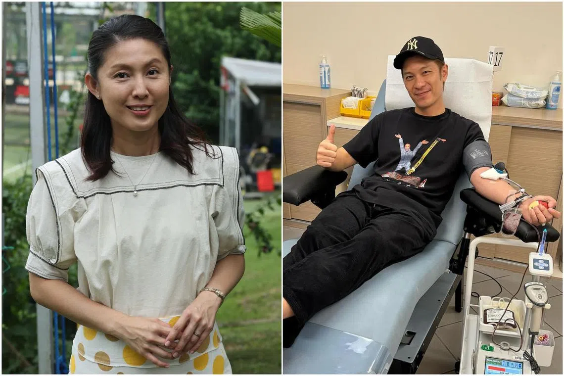 Local actors Lina Ng (left) and Shaun Chen have responded to an appeal to give blood from the Singapore Red Cross.
