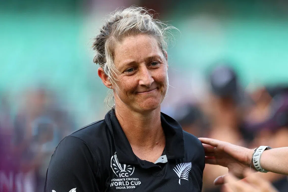 Cricket - ICC Women's World Cup - England v New Zealand - Dr YS Rajasekhara Reddy ACA-VDCA Cricket Stadium, Visakhapatnam, India - October 26, 2025 New Zealand's Sophie Devine reacts after playing her last one day international match REUTERS/Anushree Fadnavis
