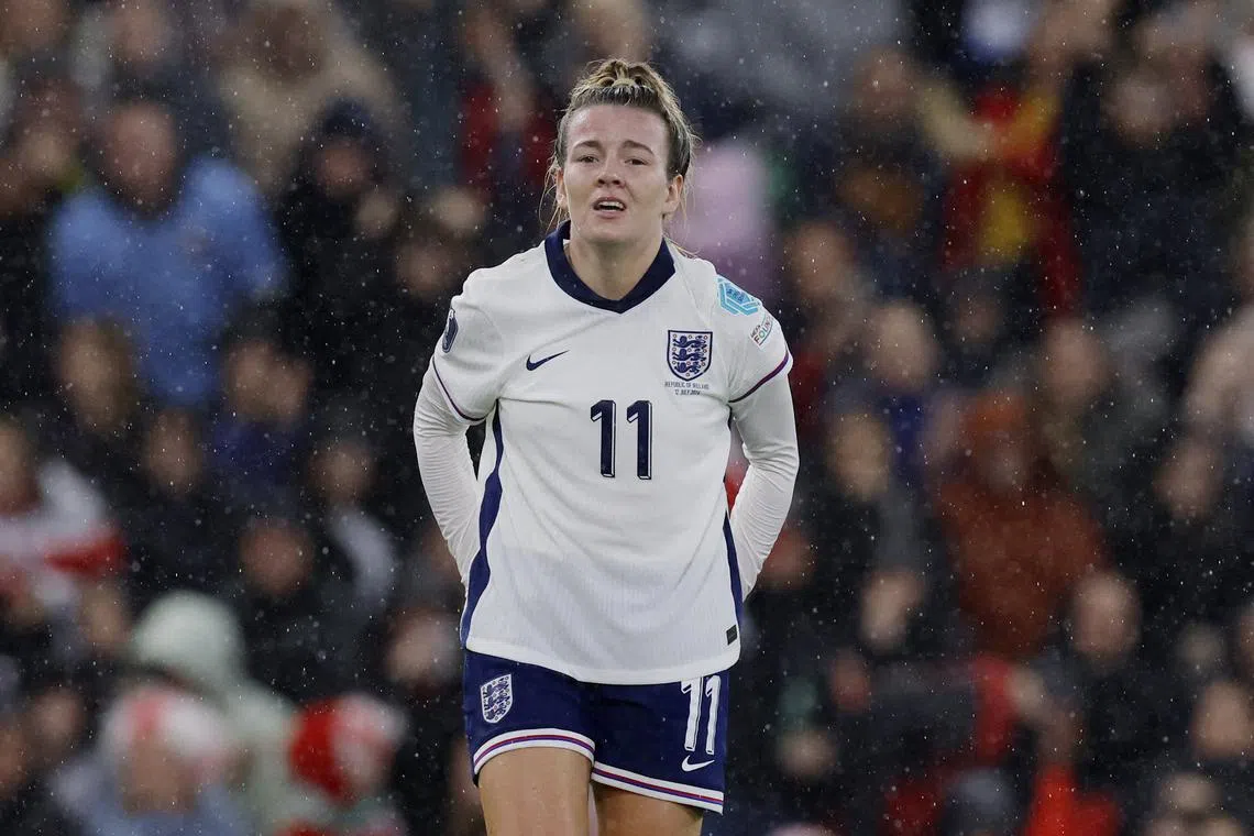 FILE PHOTO: Soccer Football - Women's Euro 2025 Qualifier - England v Republic of Ireland - Carrow Road, Norwich, Britain - July 12, 2024 England's Lauren Hemp reacts Action Images via Reuters/Andrew Couldridge/File Photo