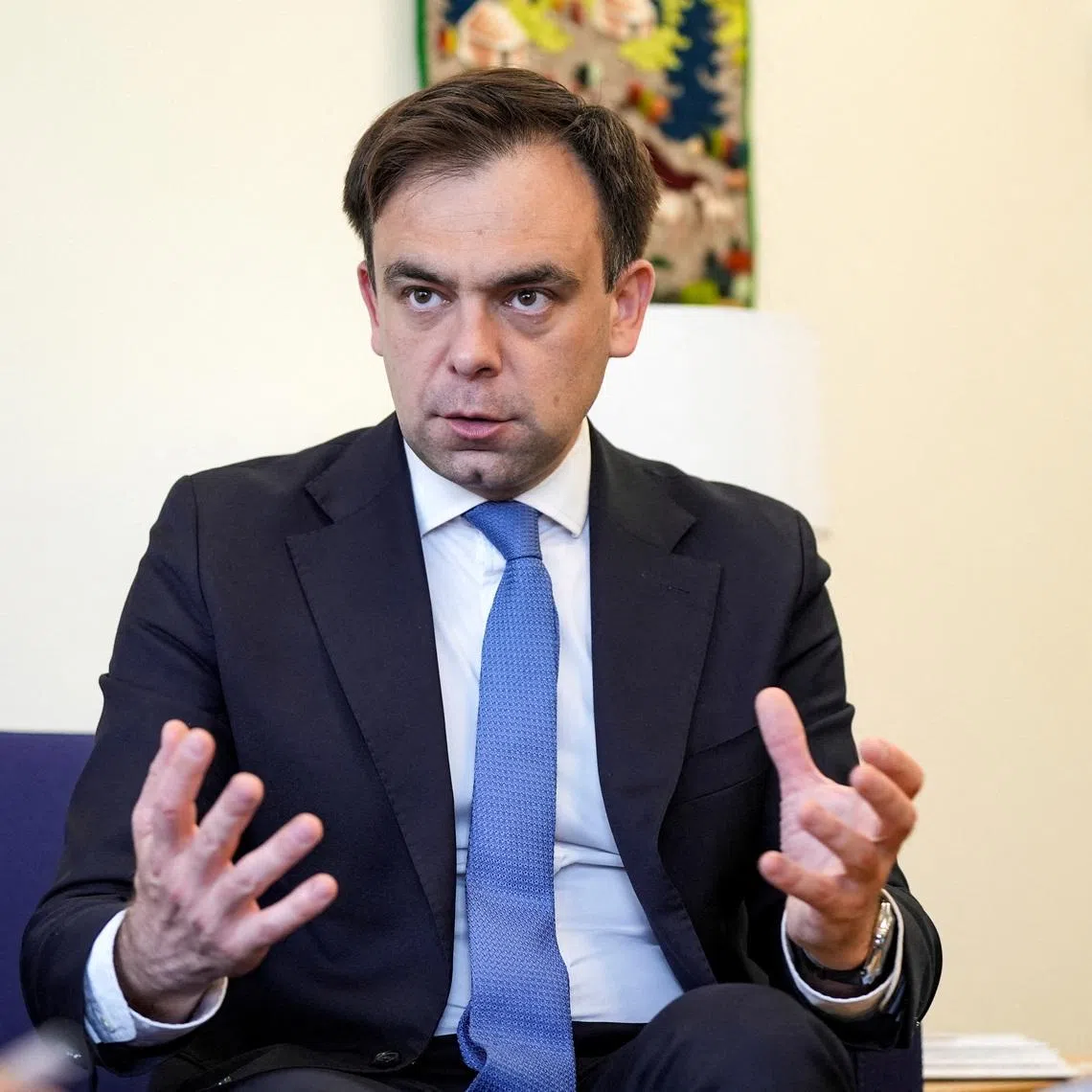 Polish Finance Minister Andrzej Domanski speaks during a Reuters interview at the 2025 annual IMF/World Bank Spring Meetings in Washington, D.C., U.S., April 24, 2025. REUTERS/Ken Cedeno