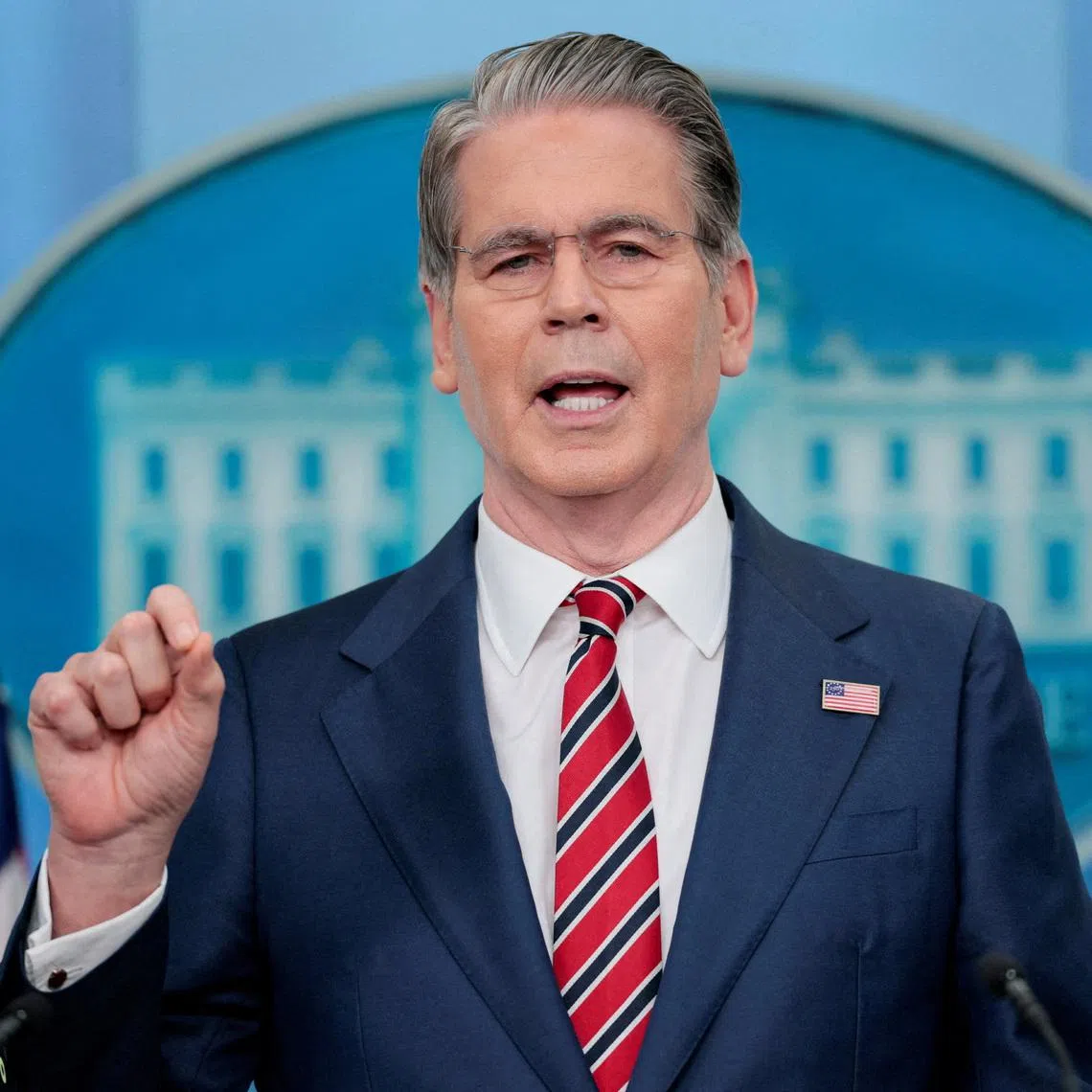 FILE PHOTO: U.S. Treasury Secretary Scott Bessent speaks during a press briefing in the James S. Brady Press Briefing Room at the White House in Washington, D.C., U.S., April 15, 2026. REUTERS/Evan Vucci/File Photo