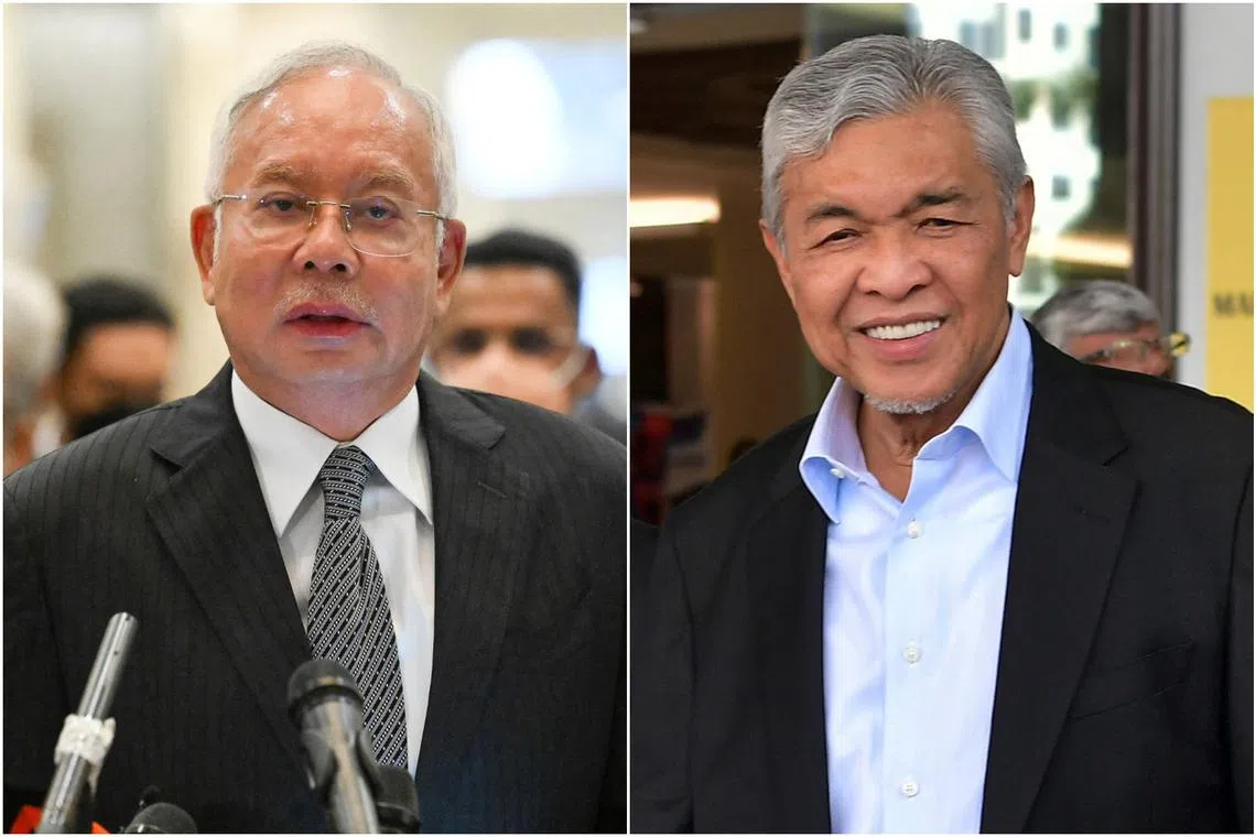 Umno’s pardon request for former Malaysian premier Najib Razak (left) was followed by another hot potato, which involved Malaysian DPM Zahid Hamidi getting his High Court trial postponed.
