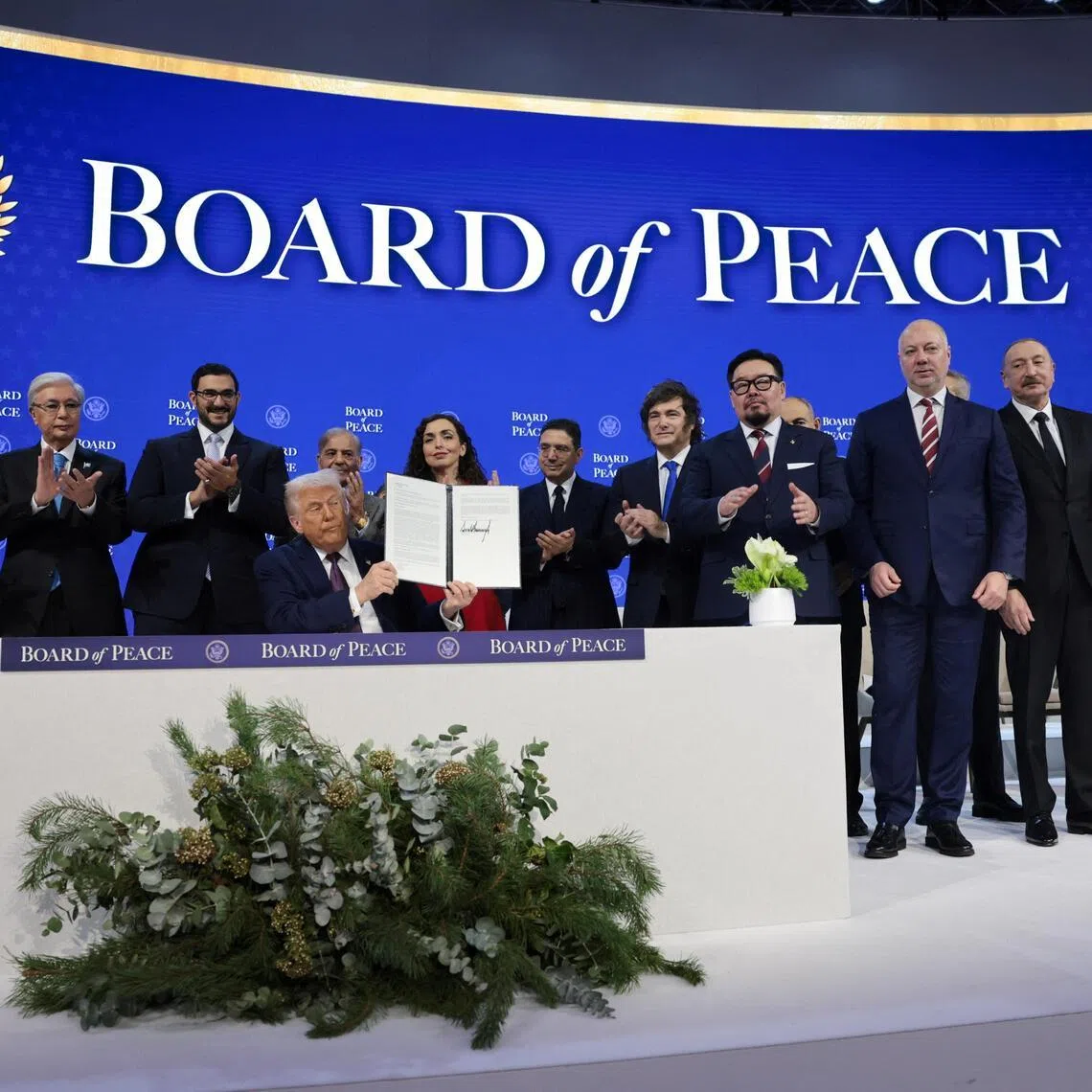 US President Donald Trump unveiling his Board of Peace in Davos on Jan 22. 