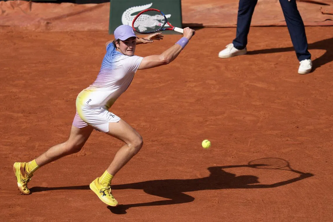 FILE PHOTO: May 31, 2025; Paris, FR; Joao Fonseca of Brazil returns a shot during his match against Jack Draper of Great Britain on day seven at Roland Garros Stadium.  Mandatory Credit: Susan Mullane-Imagn Images/File Photo