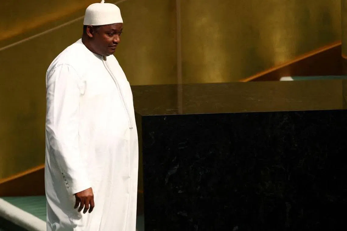 FILE PHOTO: President of Gambia Adama Barrow arrives to address the 77th Session of the United Nations General Assembly at U.N. Headquarters in New York City, U.S., September 22, 2022. REUTERS/Mike Segar