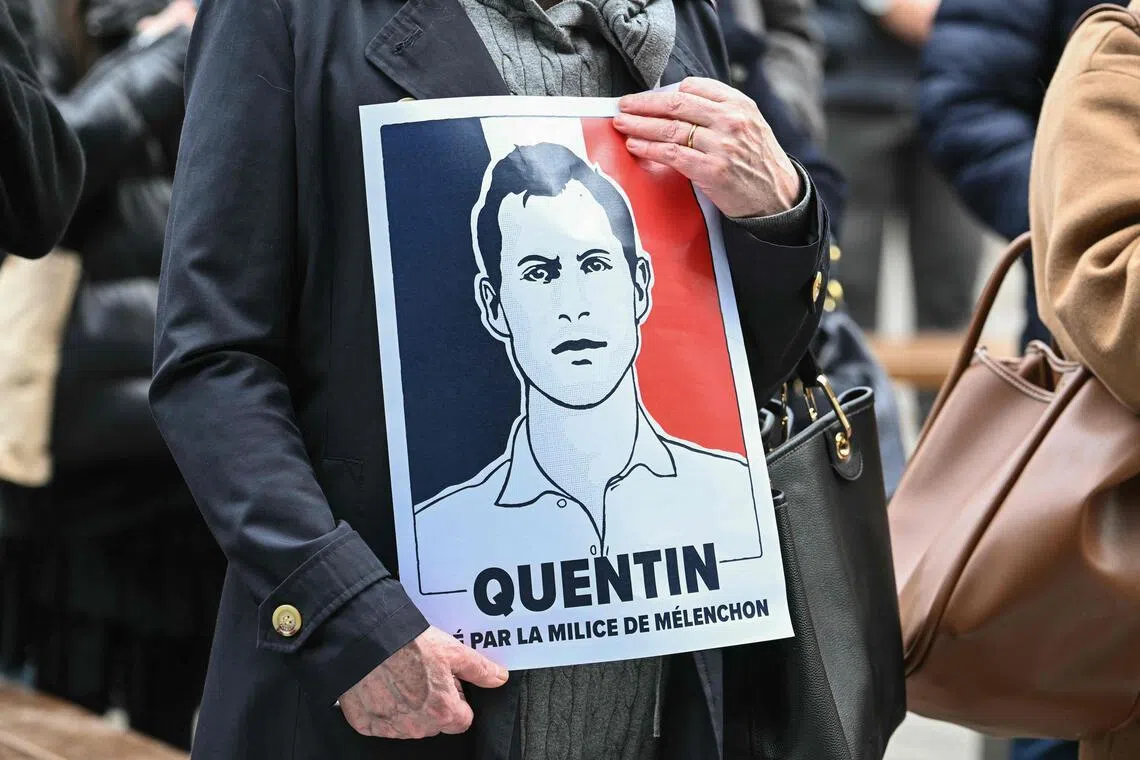 Far-right activist Quentin Deranque, 23, was killed in a fight with suspected hard-left militants in Lyon on Feb 14.