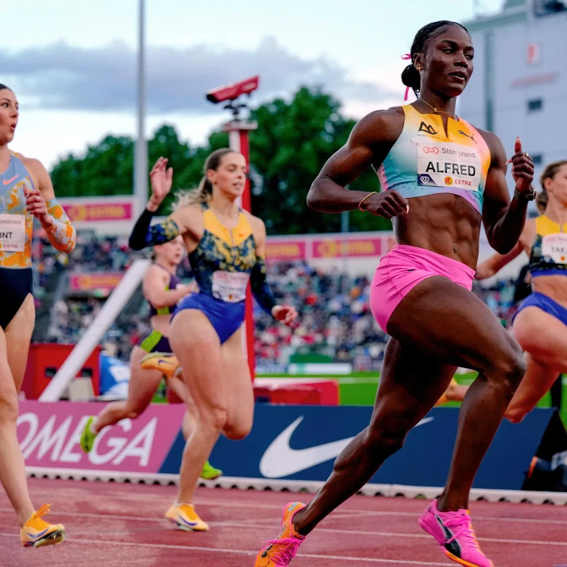 Athletics - Diamond League - Oslo - Bislett Stadium, Oslo, Norway - June 10, 2026 Saint Lucia's Julien Alfred wins the women's 100m final Heiko Junge/NTB via REUTERS