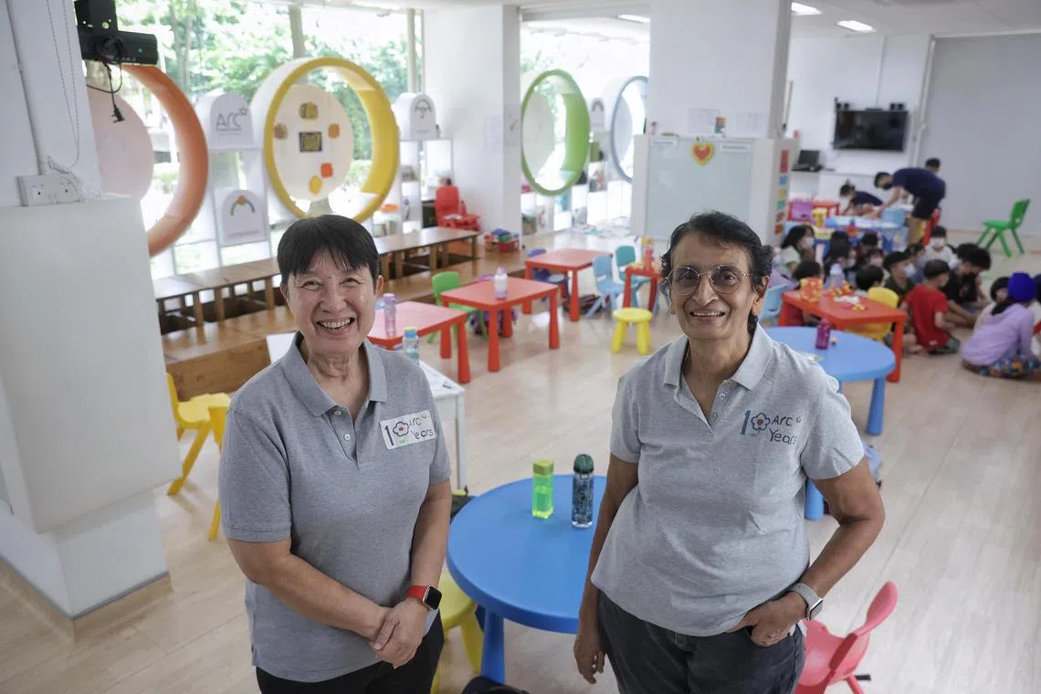 Profile of volunteer coordinator Geraldine Lee (left), 66, and former nurse Ronita Paul (right), 72, at Arc Children’s Centre on Dec 13, 2023.

Founded by former nurse Ronita Paul and volunteer coordinator Geraldine Lee, Arc is Singapore’s only daycare centre for children battling cancer and other critical illnesses. Located on the ground floor of a Housing Board block in Lorong Limau, Whampoa, it offers not just emotional and moral support to these children but also educational and developmental activities in a bright and cheerful environment.