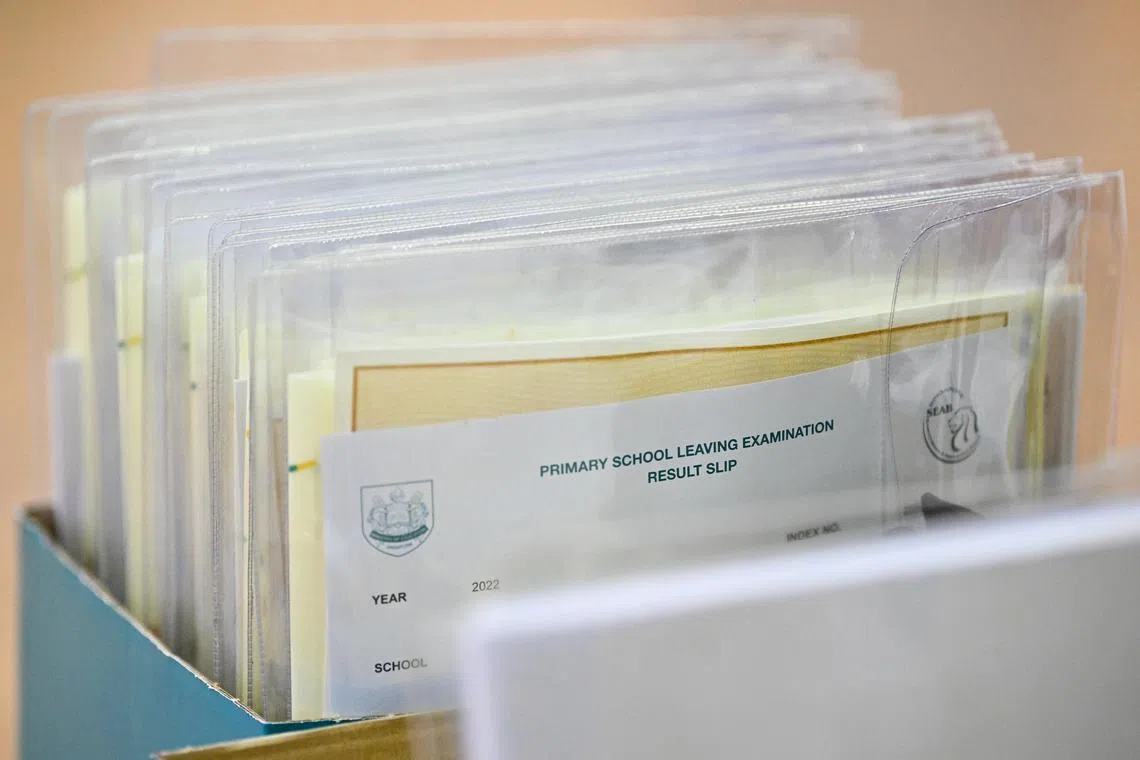 Picture of PSLE result slips before they were released to students. 