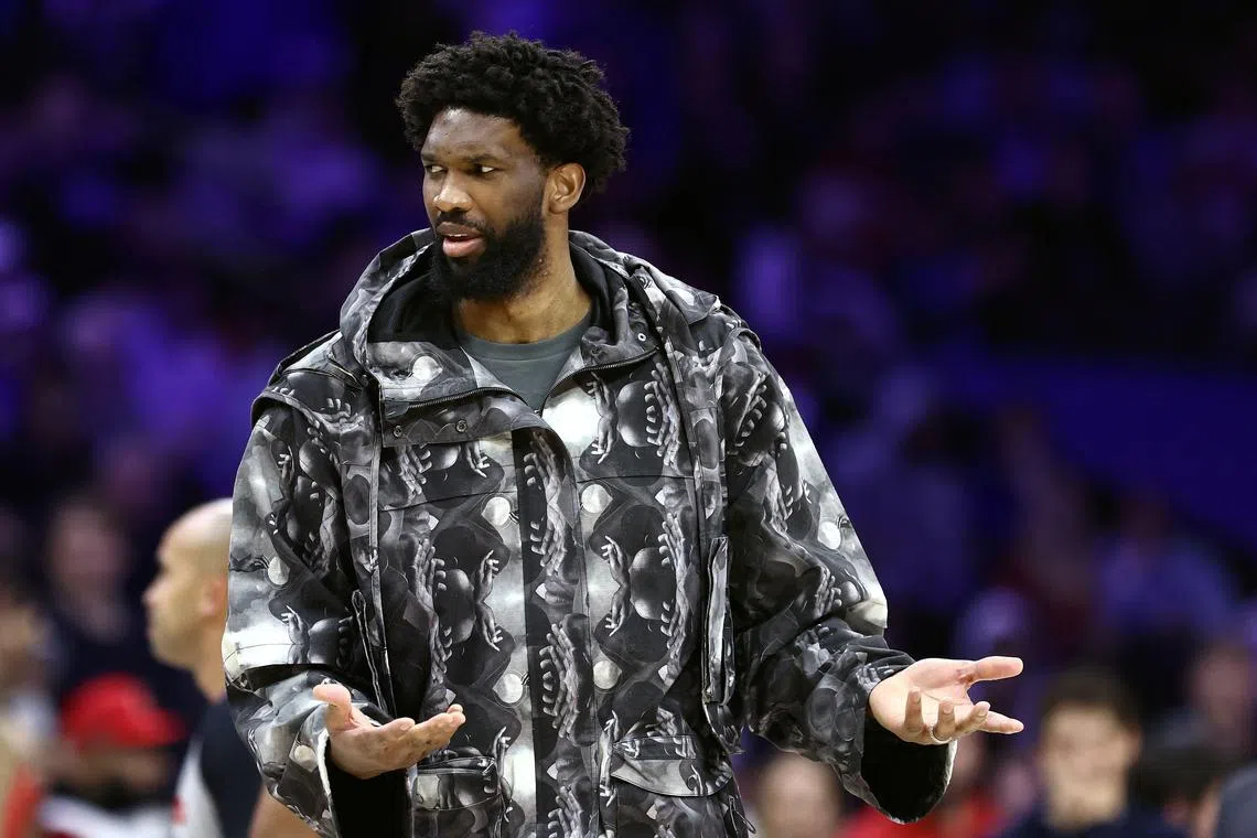 Joel Embiid of the Philadelphia 76ers has been sidelined with a left knee injury sustained when the Golden State Warriors’ Jonathan Kuminga fell on him in a Jan 30 game.