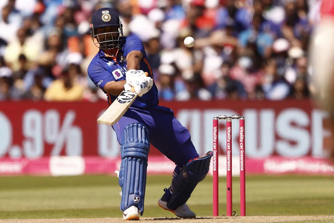 FILE PHOTO: Cricket - 2nd IT20 - England v India - Edgbaston, Birmingham, Britain - July 9, 2022 India's Rishabh Pant in action off the bowling of England's David Willey Action Images via Reuters/Jason Cairnduff/File photo