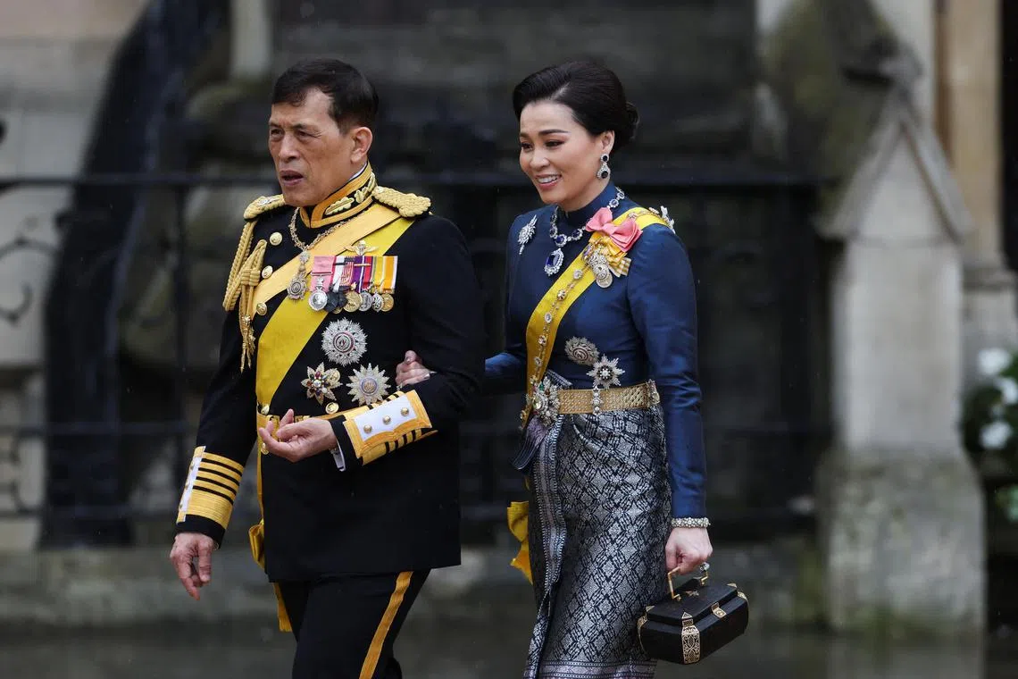 Thai King Maha Vajiralongkorn and Queen Suthida the coronation of King Charles III at Westminster Abbey on May 6. 