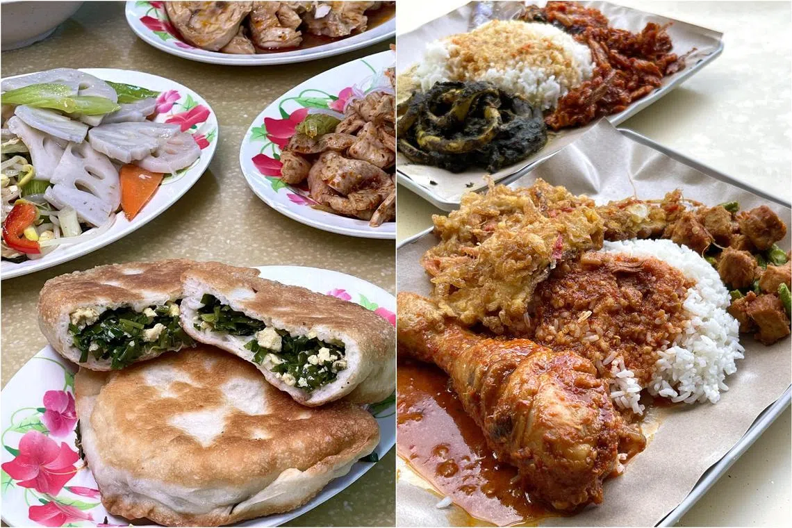 Affordable and filling Chinese cuisine (left) and nasi padang.