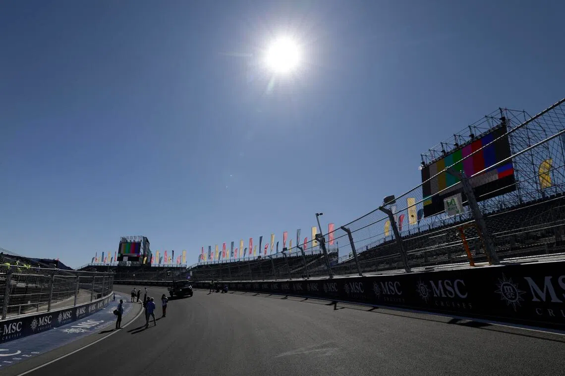 People walking on the Madring race track on Sept 10, 2026 ahead of the Formula 1 Spanish Grand Prix. With 22 turns, it is a mix of street circuit and purpose-built track.