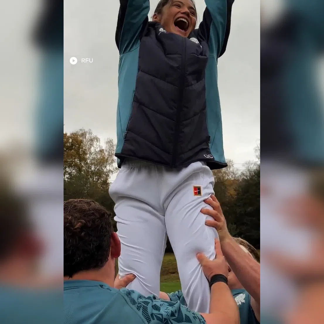 A video released on the England team's Instagram page showed players hoisting tennis star Emma Raducanu into the air.