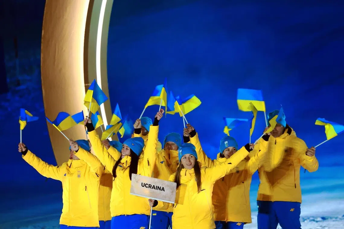 epa12711154 A delegation of Ukraine during the Opening Ceremony of the Milano Cortina 2026 Winter Olympic Games, in Livigno, Italy, 06 February 2026.  EPA/ALEX PLAVEVSKI