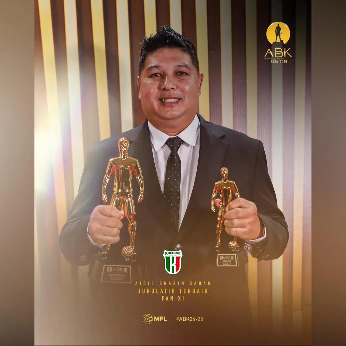 Singaporean Aidil Sharin won Coach of the Year accolade at Malaysia's annual football awards on April 23.