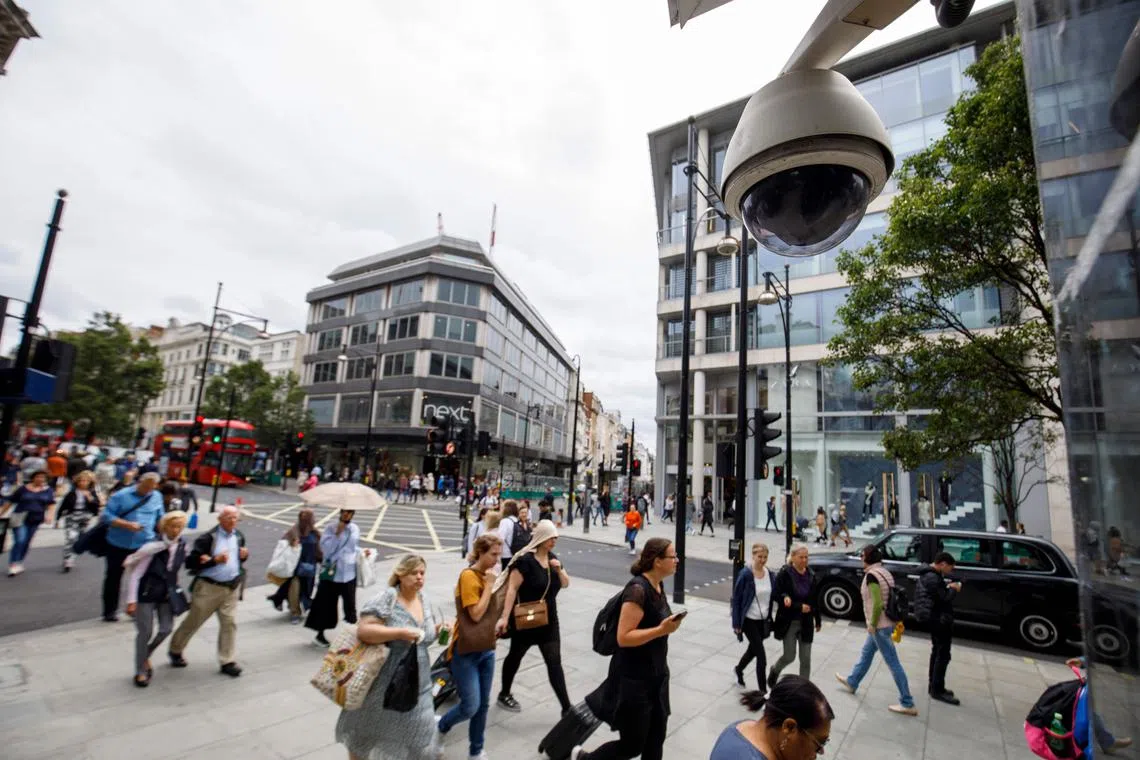 A 2019 photo shows a CCTV camera on Oxford Street in central London.