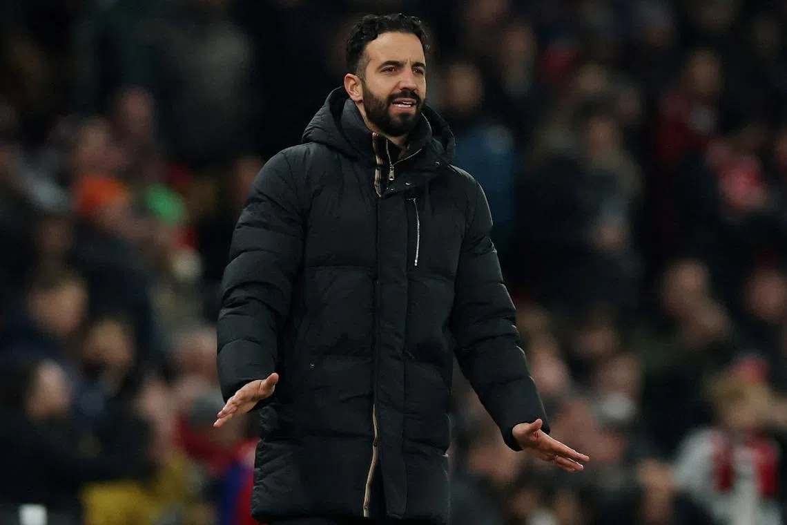 FILE PHOTO: Soccer Football - Premier League - Manchester United v Southampton - Old Trafford, Manchester, Britain - January 16, 2025 Manchester United manager Ruben Amorim reacts REUTERS/Phil Noble /File Photo