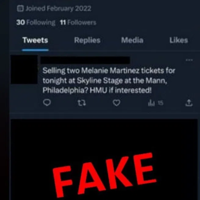 Screenshots of fraudulent concert ticket listings on X and Xiaohongshu.