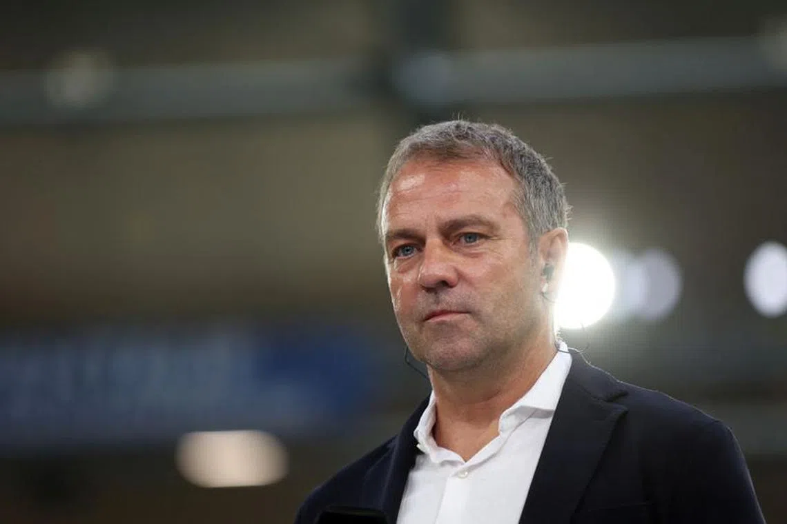 FILE PHOTO: Soccer Football - International Friendly - Germany v Colombia - Veltins-Arena, Gelsenkirchen, Germany - June 20, 2023 Germany coach Hansi Flick looks dejected after the match REUTERS/Thilo Schmuelgen/File Photo
