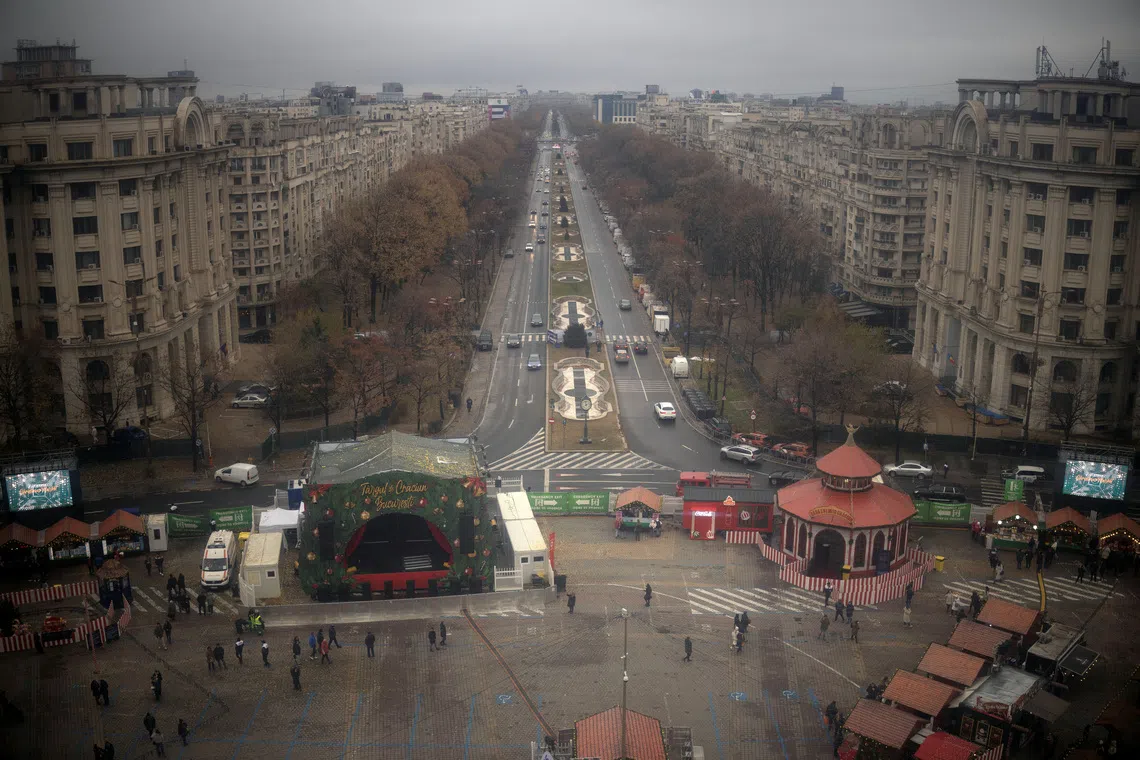 A partial view of Constitution Square and Bulevardul Unirii in Bucharest, Romania, November 30, 2024. REUTERS/Alkis Konstantinidis