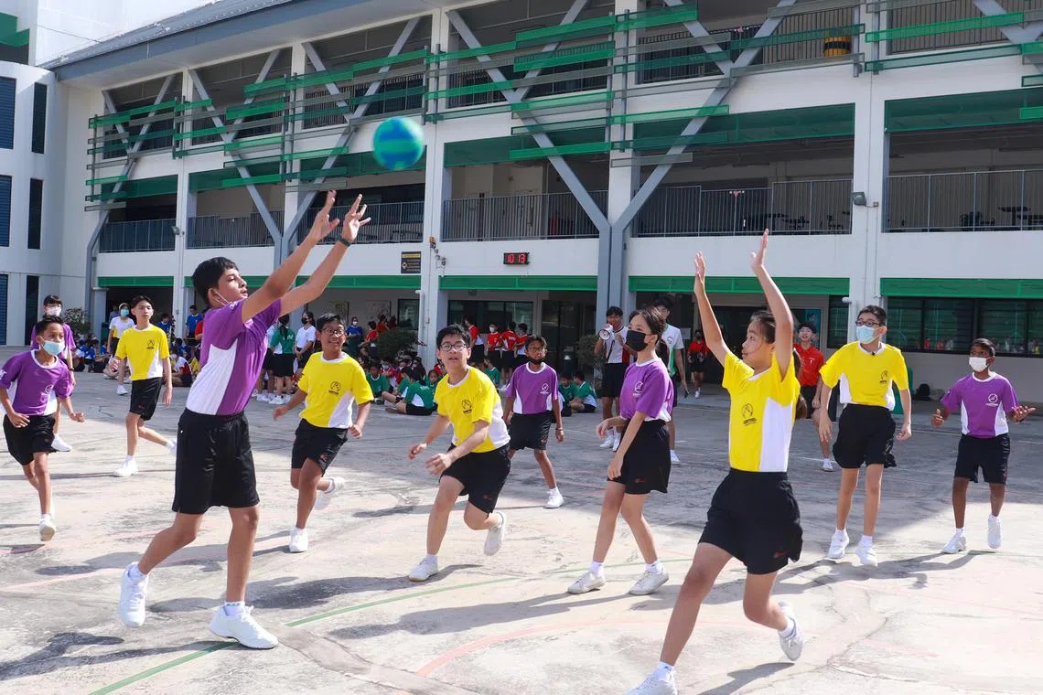 Secondary 1 students taking part in orientation games at Kranji Secondary.