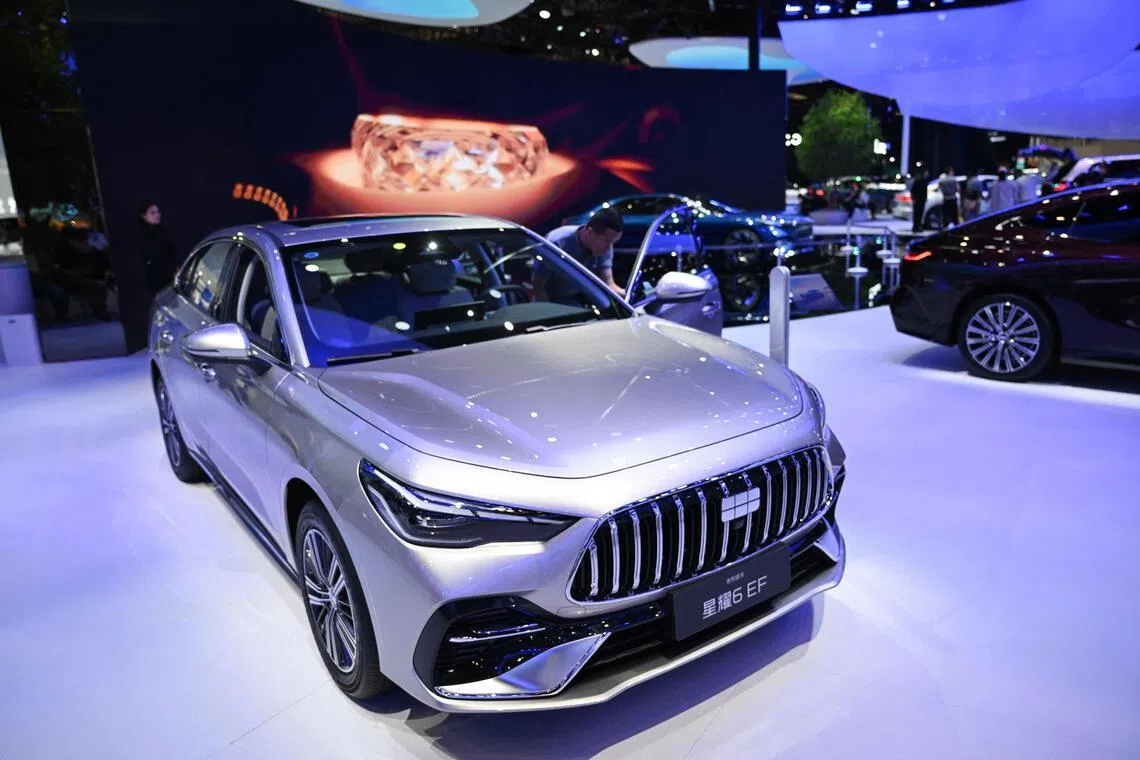 A Geely Galaxy Starshine 6 EF is displayed at the Beijing Auto Show in Beijing on April 26.