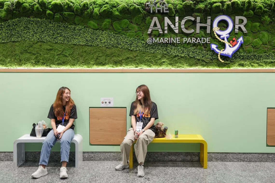 Volunteers of the Walk for Good: (Re)Discovering Marine Parade community walk taking a break on benches located at The Anchor @ Marine Parade on Aug 1.