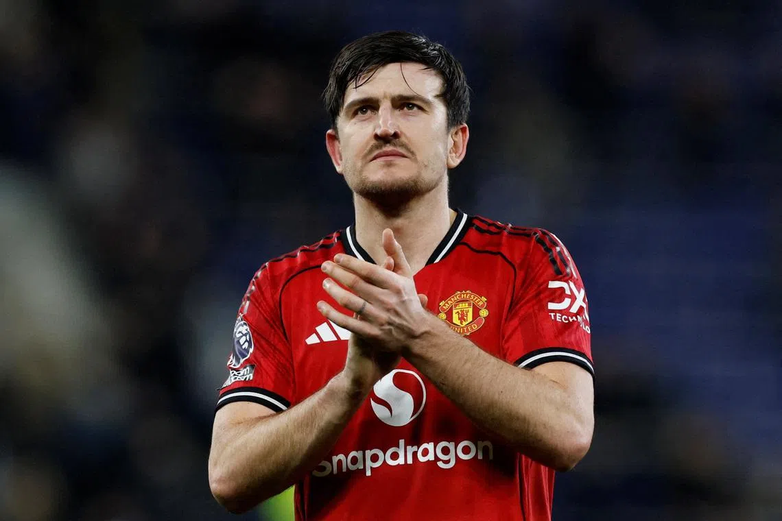 FILE PHOTO: Soccer Football - Premier League - Everton v Manchester United - Hill Dickinson Stadium, Liverpool, Britain - February 23, 2026 Manchester United's Harry Maguire applauds fans after the match. Action Images via Reuters/Jason Cairnduff/File Photo